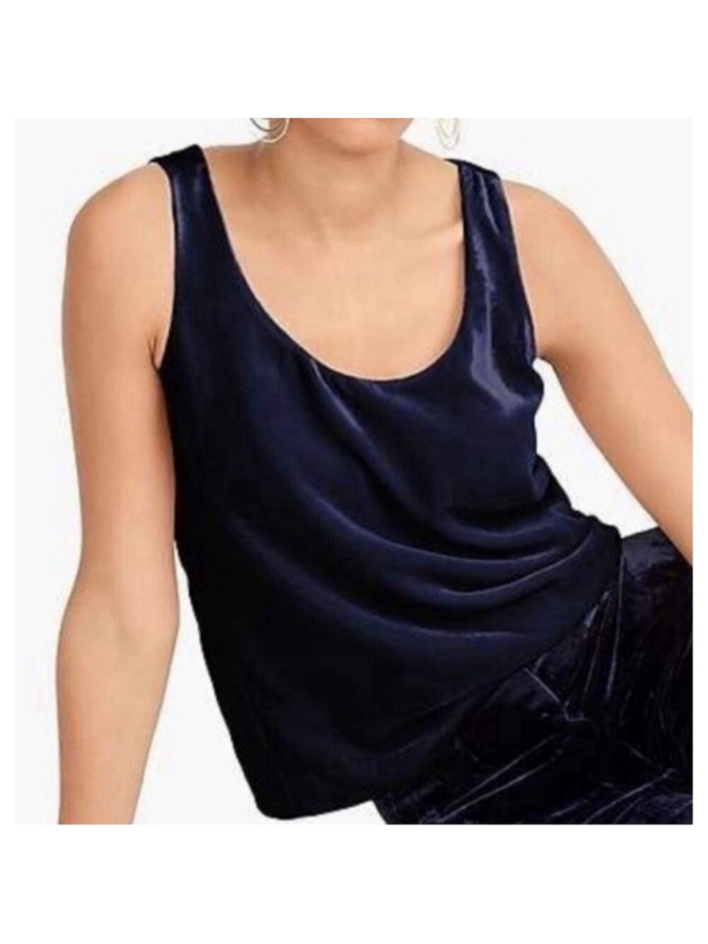 J Crew Womens 90s Y2K Velvet Sleeveless Top Navy Blue Boxy Tank Top 14 NWT